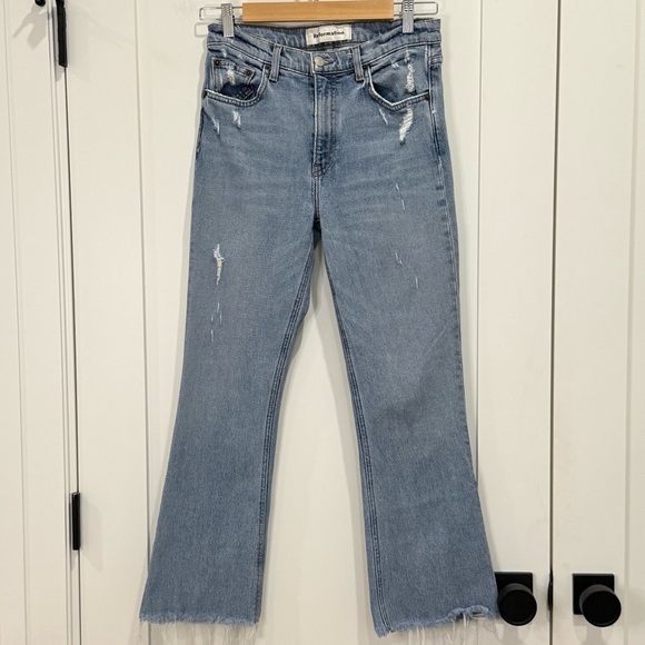 Reformation Crop Flood Jeans Kick Flare Distressed Size 26 Olympic Trendy Chic - Picture 3 of 9